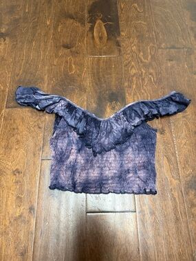 American Eagle Outfitters Purple Tie-Dye Ruffle Off-Shoulder Crop Top